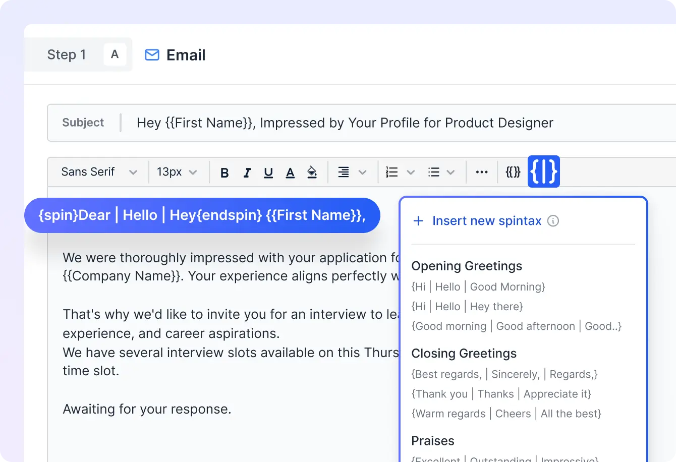 Spintax — Generate email variations to reduce repetition